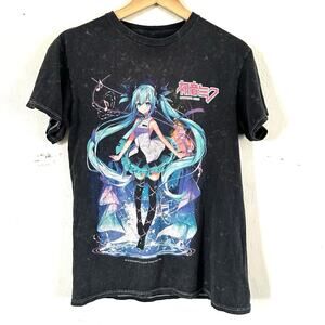Hatsune‎ Miku Anime Short Sleeve T-Shirt Size Small Stone Black Wash